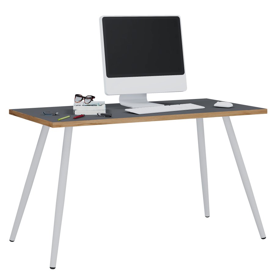 VCM NORDIC Salia skrivebord, rektangulrt - antrasittgr melamin, naturlig tre, metall (110x80)