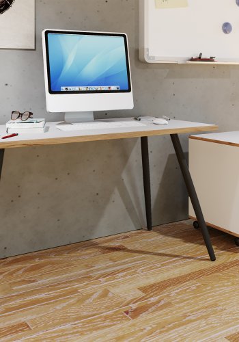 VCM NORDIC Salia skrivebord, rektangulrt - hvit melamin, naturlig tre, metall (110x80)