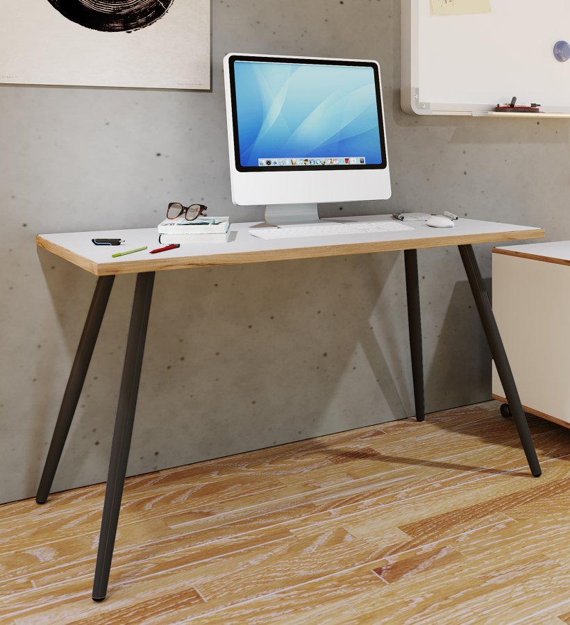 VCM NORDIC Salia skrivebord, rektangulrt - hvit melamin, naturlig tre, metall (110x80)