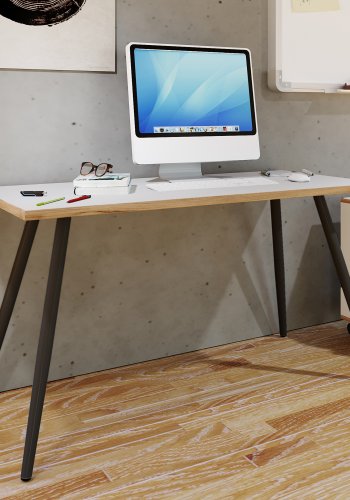 VCM NORDIC Salia skrivebord, rektangulrt - hvit melamin, naturlig tre, metall (138x80)