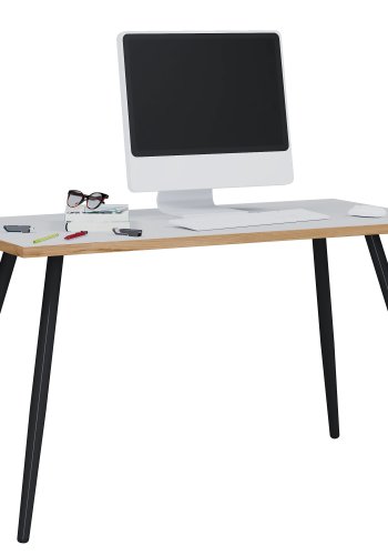 VCM NORDIC Salia skrivebord, rektangulrt - hvit melamin, naturlig tre, metall (138x80)