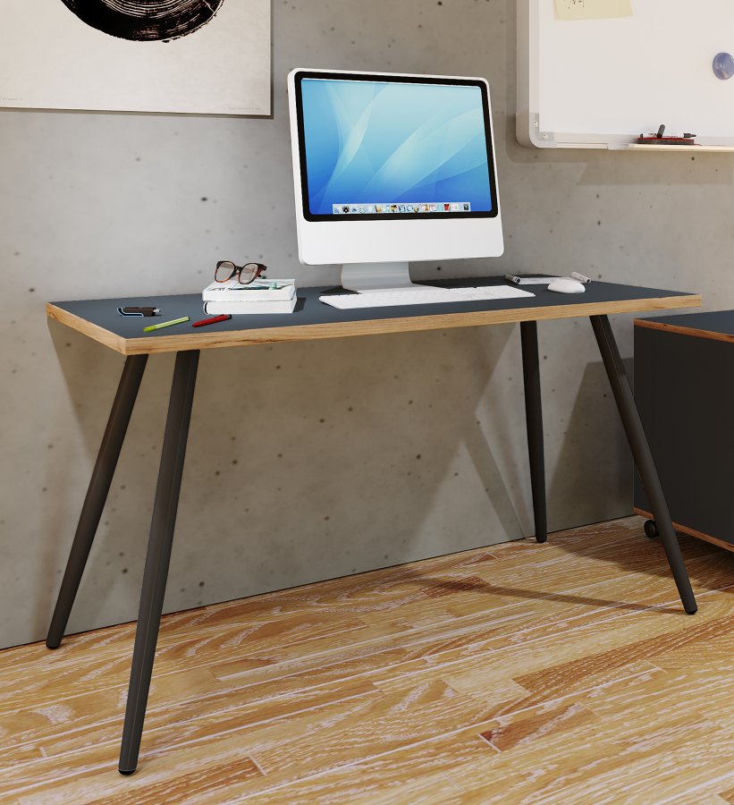 VCM NORDIC Salia skrivebord, rektangulrt - antrasittgr melamin, naturlig tre, metall (110x50)