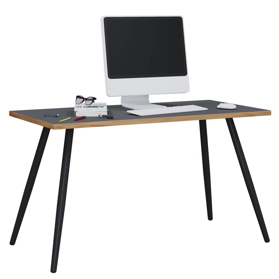 VCM NORDIC Salia skrivebord, rektangulrt - antrasittgr melamin, naturlig tre, metall (138x80)