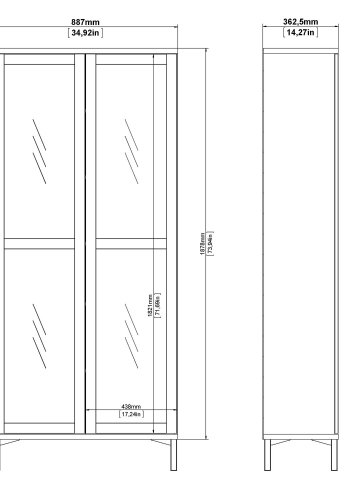 TVILUM Roomers vitrineskap - naturlig og hvitt tre, m. 2 glassdrer