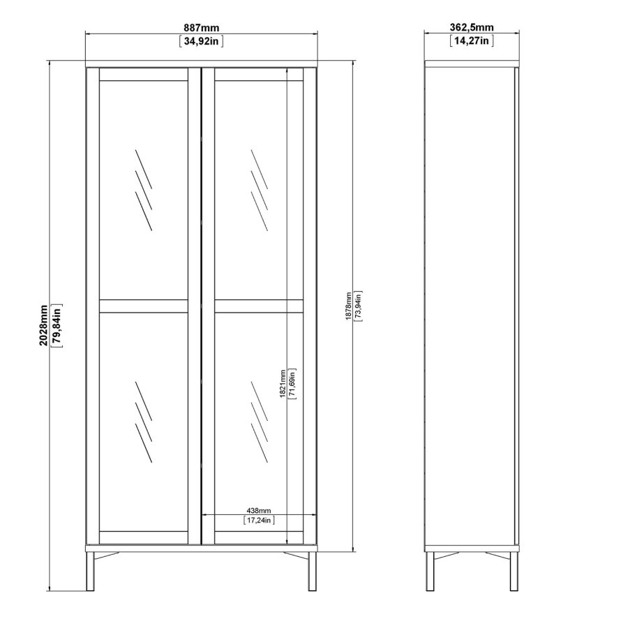 TVILUM Roomers vitrineskap - naturlig og hvitt tre, m. 2 glassdrer