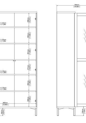 TVILUM Roomers vitrineskap - naturlig og hvitt tre, m. 2 glassdrer