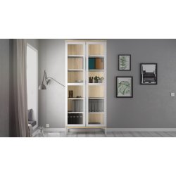 Roomers vitrineskab - natur og hvid tr, m. 2 glaslger