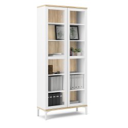Roomers vitrineskab - natur og hvid tr, m. 2 glaslger