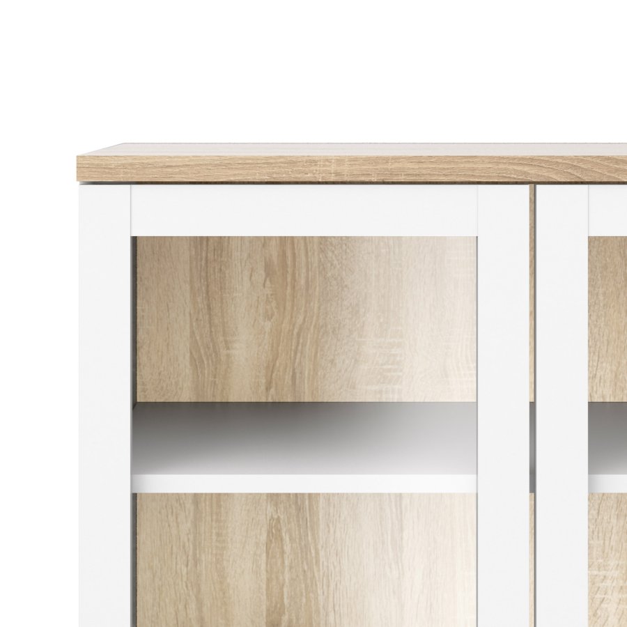 TVILUM Roomers vitrineskap - naturlig og hvitt tre, m. 2 glassdrer