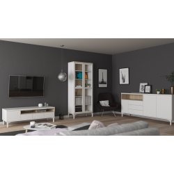 Roomers TV-bord - hvid/egetrstruktur, m. 1 lge og 3 skuffer (156 cm)