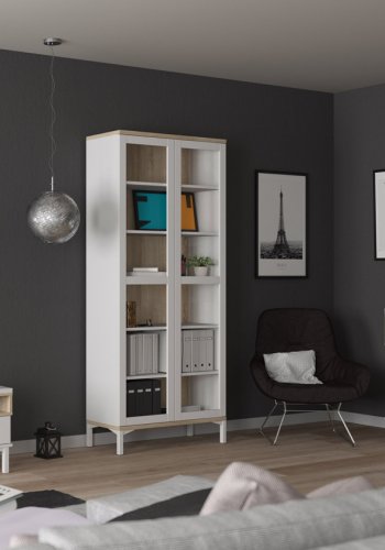 TVILUM Roomers TV-bord - hvit/eik struktur, m. 1 dr og 3 skuffer (156 cm)