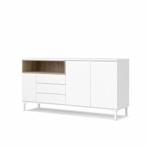 TVILUM Roomers Sk�nk, med 3 Luckor och 3 L�dor - Ekf�rgad / Vitt Folie och St�l (175,7 x 48,25 cm)