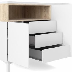 Roomers sknk, m. 3 lger og 3 skuffer - egetrsfarvet/hvid folie og stl (175,7x48,25)