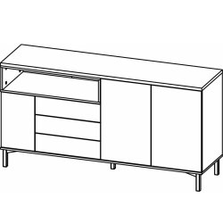 Roomers sknk, m. 3 lger og 3 skuffer - egetrsfarvet/hvid folie og stl (175,7x48,25)