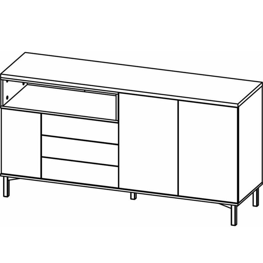 TVILUM Roomers skjenk, m. 3 drer og 3 skuffer - eikefarget/hvit folie og stl (175,7x48,25)