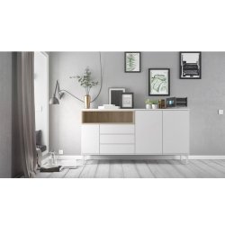 Roomers sknk, m. 3 lger og 3 skuffer - egetrsfarvet/hvid folie og stl (175,7x48,25)