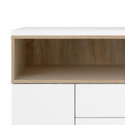 Roomers sknk, m. 3 lger og 3 skuffer - egetrsfarvet/hvid folie og stl (175,7x48,25)