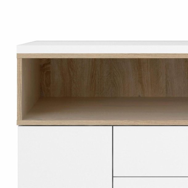 Roomers sknk, m. 3 lger og 3 skuffer - egetrsfarvet/hvid folie og stl (175,7x48,25)