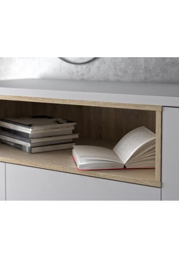 TVILUM Roomers skjenk, m. 3 drer og 3 skuffer - eikefarget/hvit folie og stl (175,7x48,25)