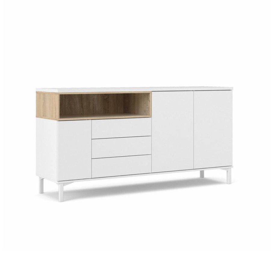 TVILUM Roomers skjenk, m. 3 drer og 3 skuffer - eikefarget/hvit folie og stl (175,7x48,25)