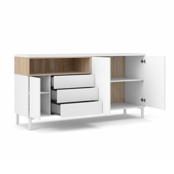 Roomers sknk, m. 3 lger og 3 skuffer - egetrsfarvet/hvid folie og stl (175,7x48,25)