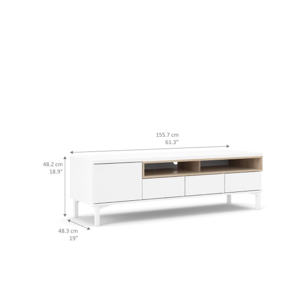 Roomers TV-bord - hvid/egetrstruktur, m. 1 lge og 3 skuffer (156 cm)