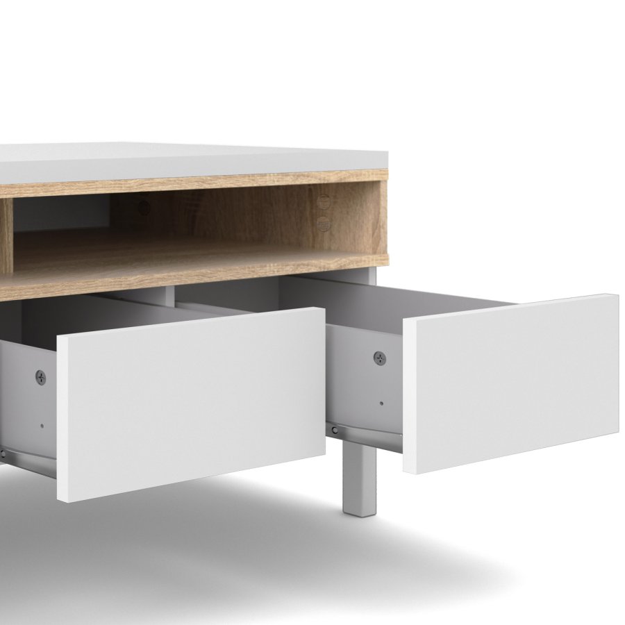 TVILUM Roomers TV-bord - hvit/eik struktur, m. 1 dr og 3 skuffer (156 cm)