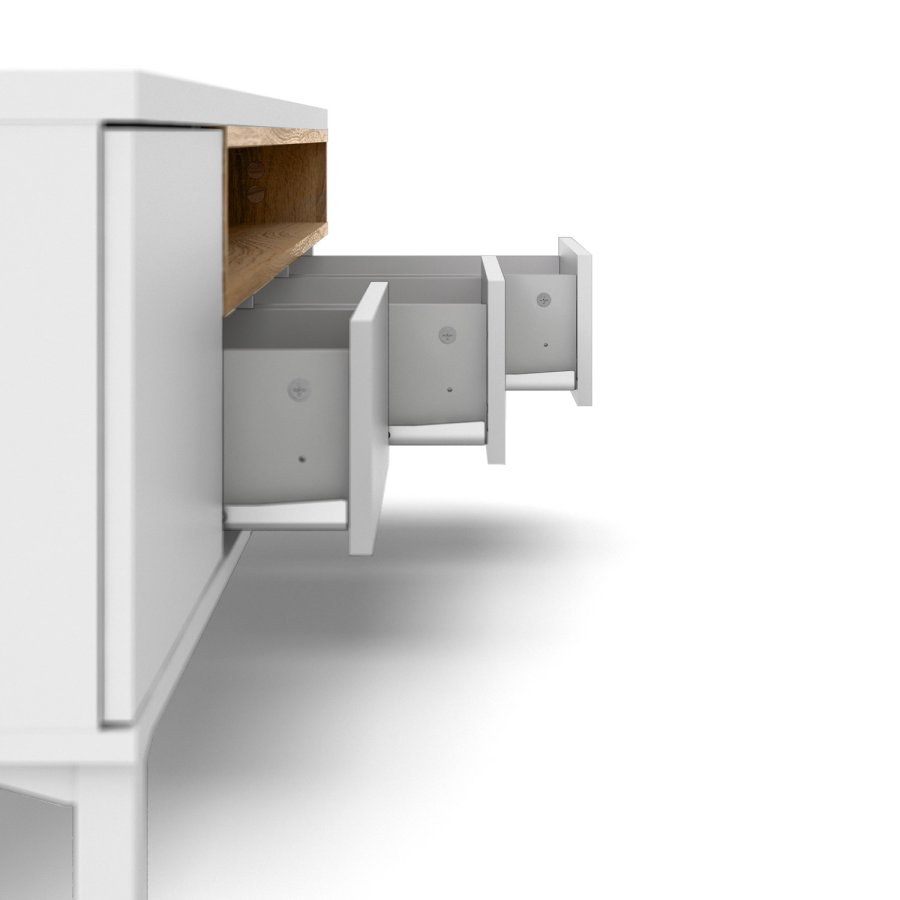 TVILUM Roomers TV-bord - hvit/eik struktur, m. 1 dr og 3 skuffer (156 cm)