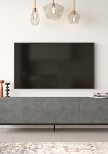 NORDVRK LV6 TV-bord, m. 4 drer og 1 hylle - slvmelamin og svart metall (170,3x35,5)