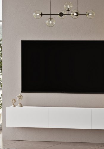 FUNZI LIVING LV9 TV-Tisch und Wandregal, m. 3 Türen - weißes und natürliches Melamin