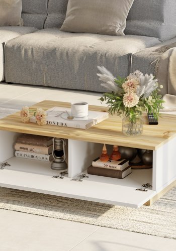 NORDVRK LV17 salongbord, m. 2 drer - naturlig og hvit melamin (90x60)