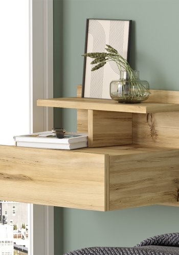 NORDVRK LV28 nattbord, m. 1 hylle og 1 skuff - naturlig melamin (40x35,6)