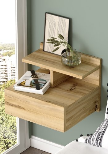 NORDVRK LV28 nattbord, m. 1 hylle og 1 skuff - naturlig melamin (40x35,6)