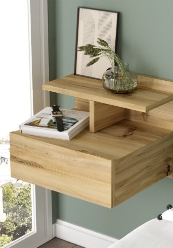 NORDVRK LV28 nattbord, m. 1 hylle og 1 skuff - naturlig melamin (40x35,6)