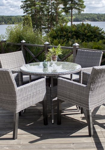 VENTURE DESIGN rund Volta havebord - glas og gr� aluminium (�90)