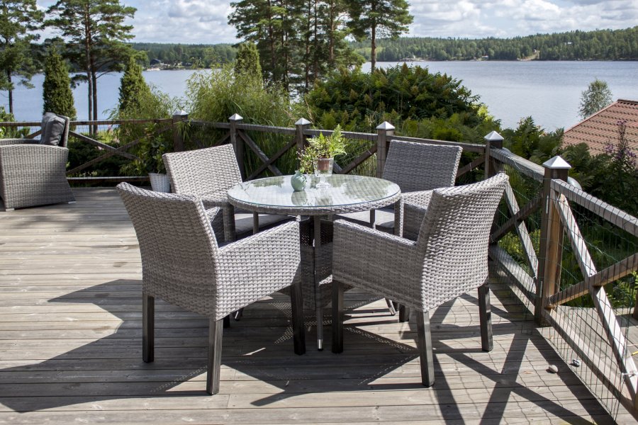 VENTURE DESIGN rund Volta havebord - glas og gr� aluminium (�90)