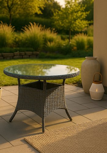 VENTURE DESIGN rund Volta havebord - glas og gr� aluminium (�90)