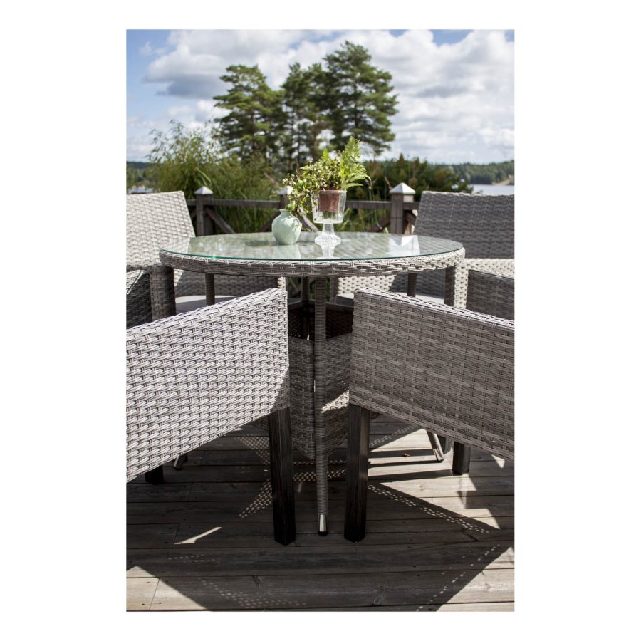 VENTURE DESIGN rundt Volta hagebord - glass og gr aluminium (90)