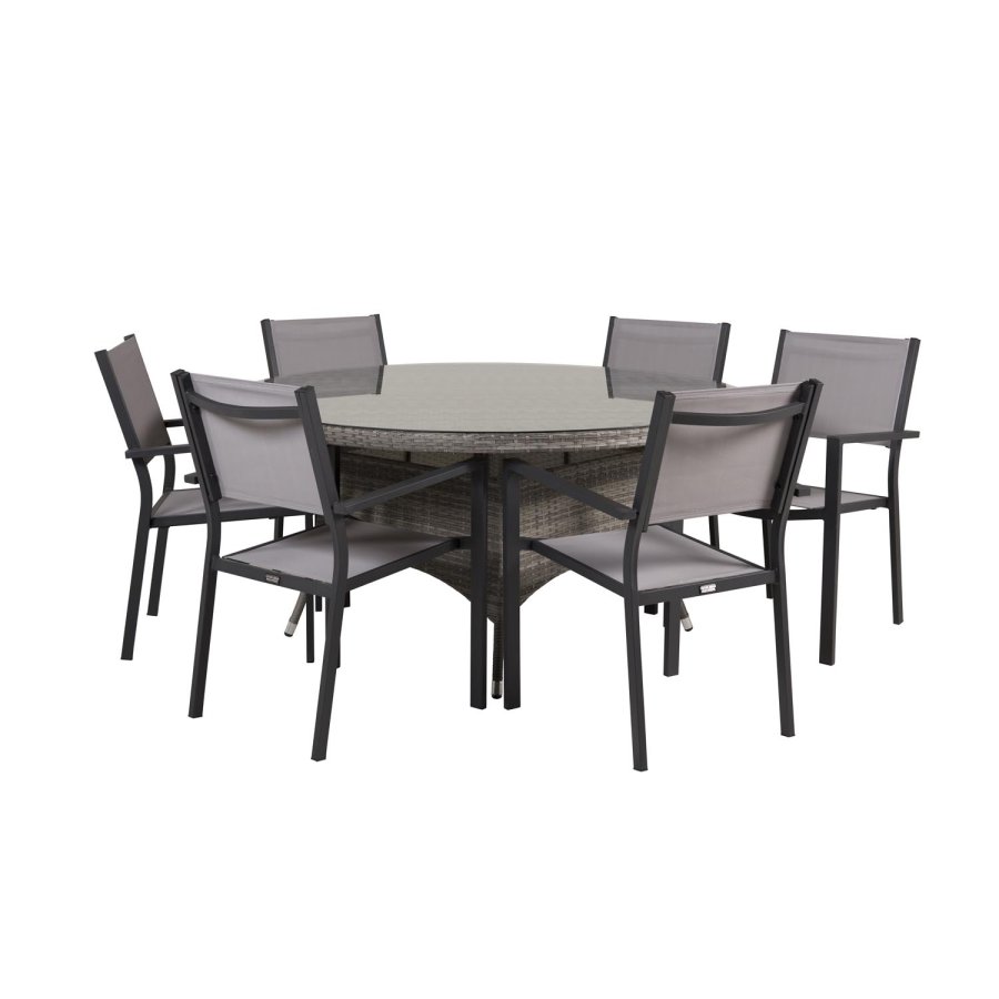 VENTURE DESIGN rundt Volta hagebord - glass og gr aluminium (150)