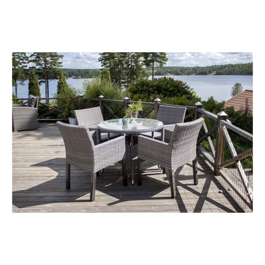 VENTURE DESIGN rundt Volta hagebord - glass og gr aluminium (150)