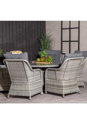 VENTURE DESIGN Vikelund hagestol, med armlener og 2 puter - gr polyester og gr polyrattan