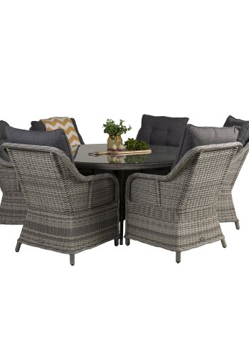VENTURE DESIGN Vikelund hagestol, med armlener og 2 puter - gr polyester og gr polyrattan