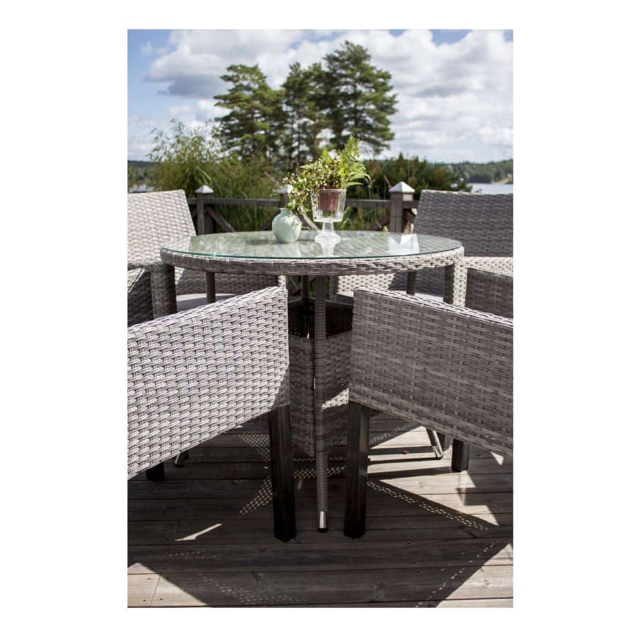 VENTURE DESIGN rundt Volta hagebord - glass og gr aluminium (150)