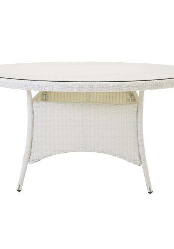 VENTURE DESIGN rundt Volta hagebord - glass og hvit aluminium (150)