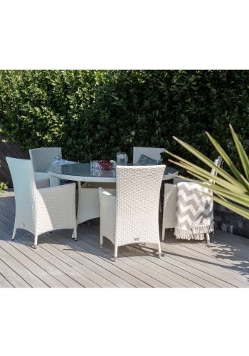 VENTURE DESIGN rundt Volta hagebord - glass og hvit aluminium (150)