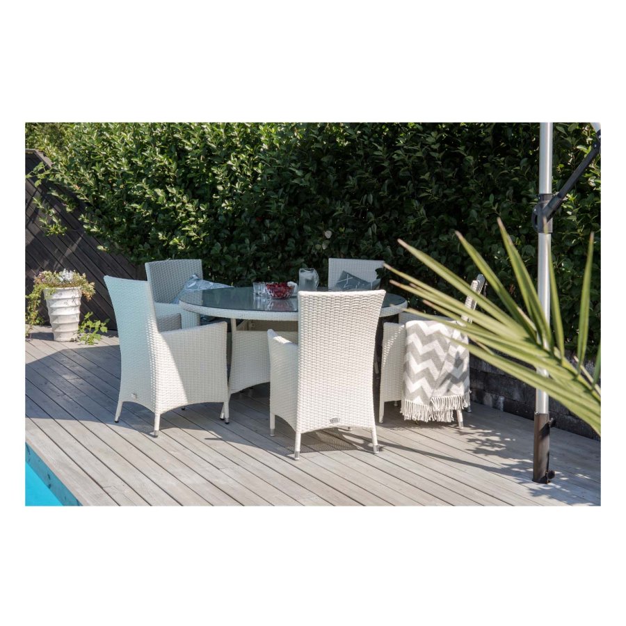 VENTURE DESIGN rundt Volta hagebord - glass og hvit aluminium (150)