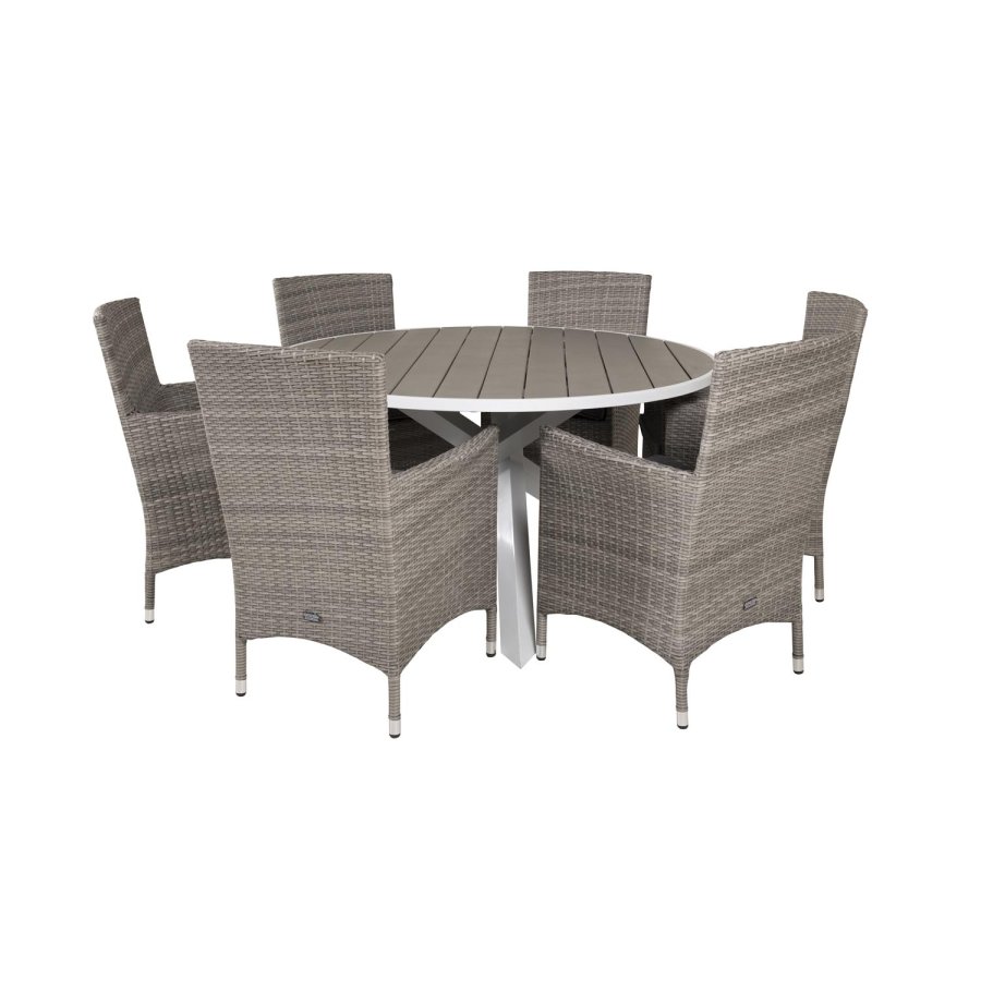 VENTURE DESIGN Malin hagestol med armlener og gr stoffpute - gr rotting og aluminium