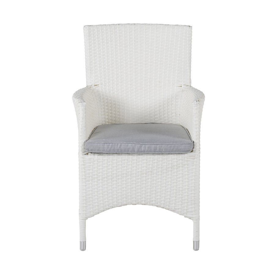 VENTURE DESIGN Malin hagestol, med armlener og gr pute - hvit polyrattan