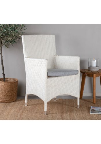 VENTURE DESIGN Malin hagestol, med armlener og gr pute - hvit polyrattan