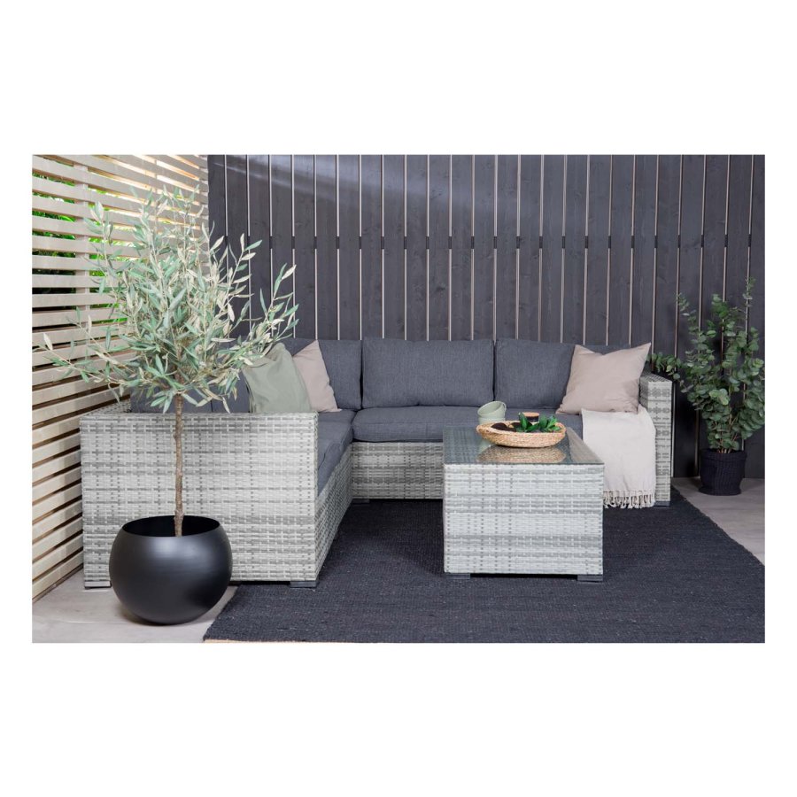 VENTURE DESIGN Amazon modulares Sofa-Gartenset 3+2+1 mit grauen Kissen – graues Rattan und Aluminium
